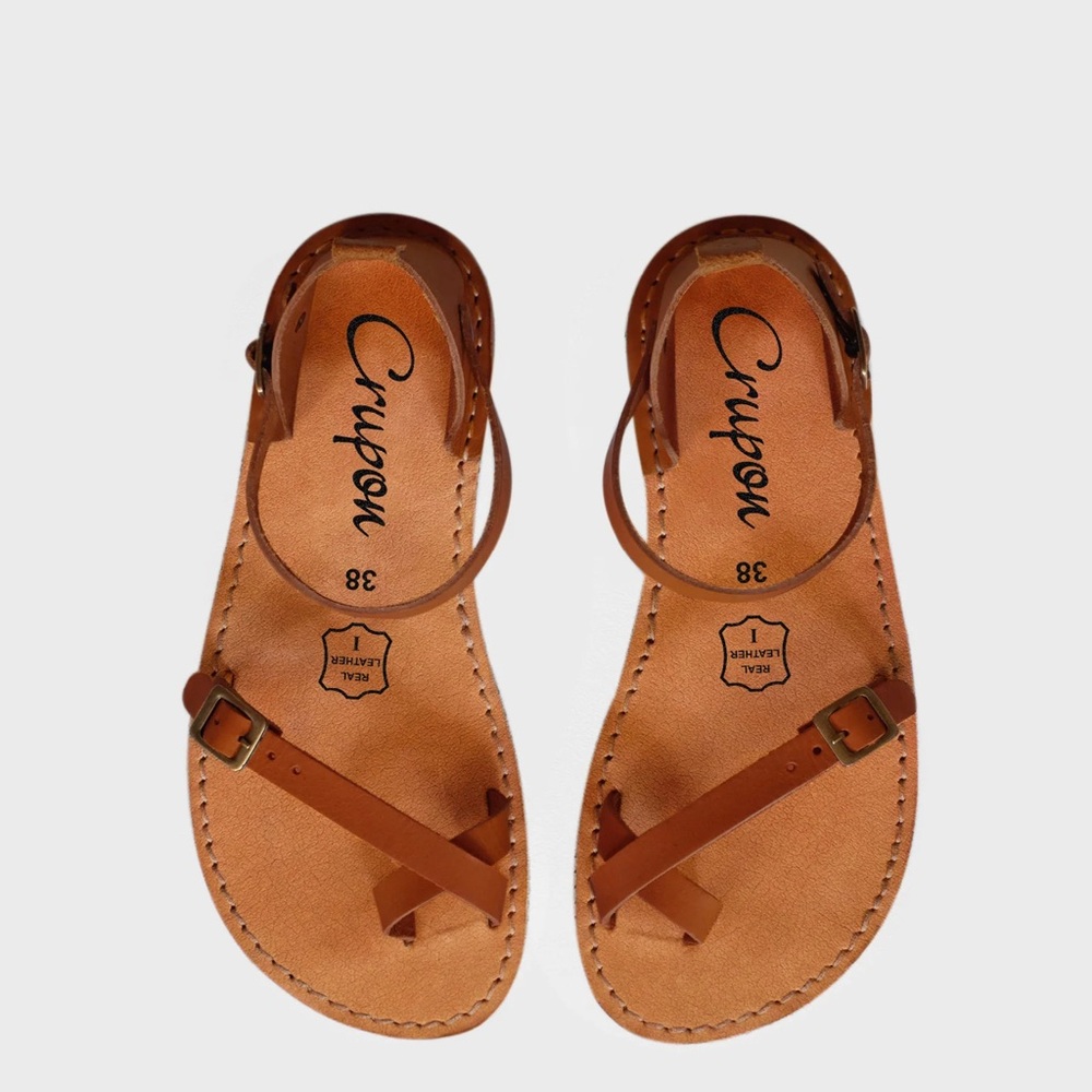 Crupon Nomade Leather Barefoot Sandals Brown Size 37